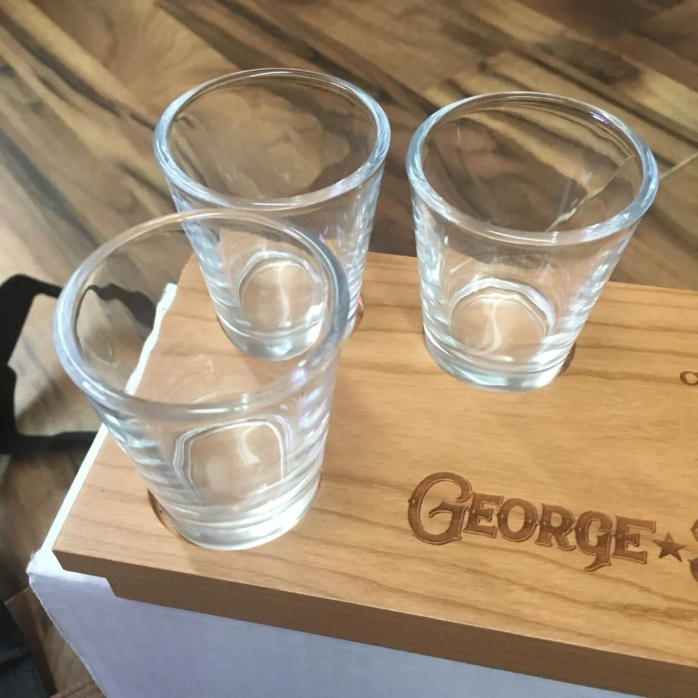 5 George Strait Codigo 1530 Tequila Shot Glasses W/ Wood Tray Bag/VIP Lanyard